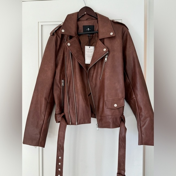 NWT 7 For All Mankind Brown Faux Leather Moto Jacket – Size XL